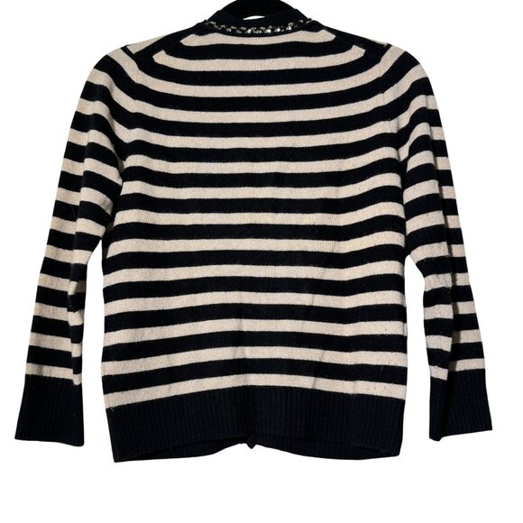J. Crew Gustoso Classic Black & White Cardigan 100% Cashmere Striped Sweater S - Picture 4 of 8